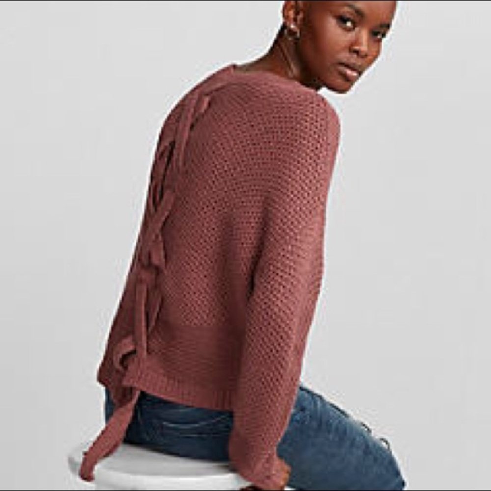 Maroon Lace-Up Split Back Sweater - image 4
